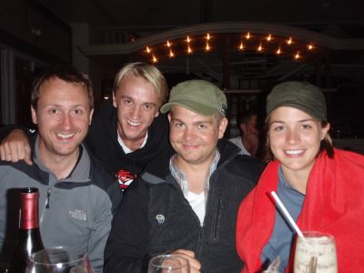 Celebrity Adrenaline Junkies
Photo taken in South Africa while shooting "Celebrity Adrenaline Junkie." From left to right: Executive Producer and director Craig Pickles, Tom Felton, Jack Osbourne, fellow Celebrity Junkie and model/actress Gemma Atkinson. (Photo courtesy of Craig Pickles)
