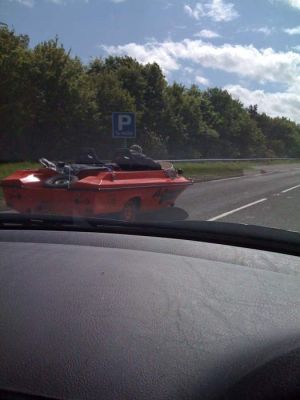 What?
"Am I tripping, or did I just overtake a speedboat on the motorway?"
