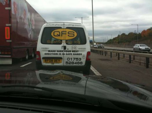 "Is it just me or is that abit of a funny slogan to have on your van! Stuck on the m25 x"
