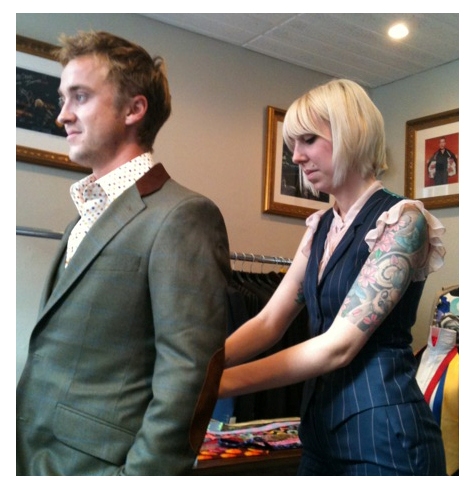 Tom Felton at his suit fitting last week, before arriving on the red carpet last night ...
credit: Gresham Blake
